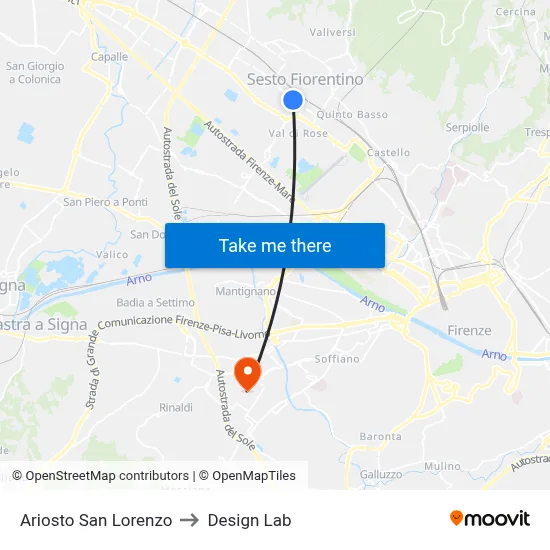 Ariosto San Lorenzo to Design Lab map