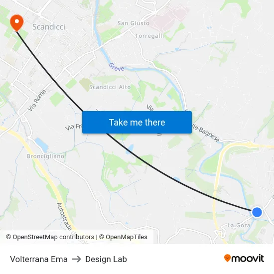 Volterrana Ema to Design Lab map
