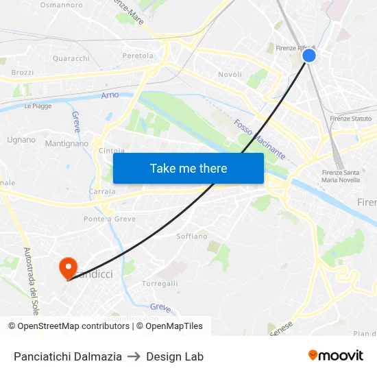 Panciatichi Dalmazia to Design Lab map