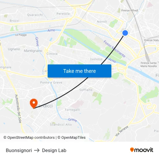 Buonsignori to Design Lab map