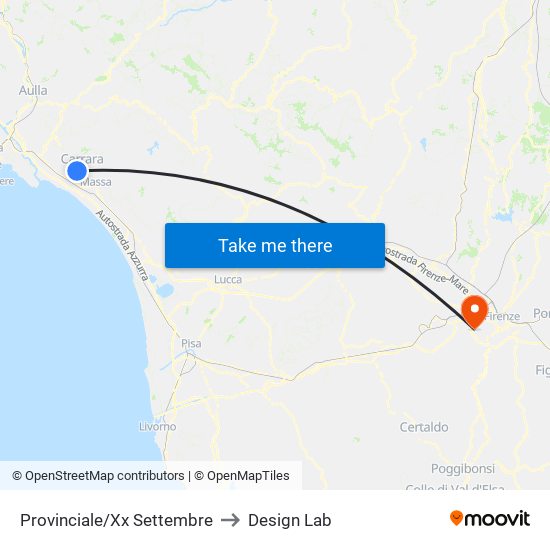 Provinciale/Xx Settembre to Design Lab map