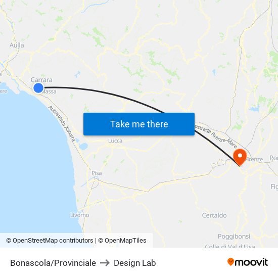 Bonascola/Provinciale to Design Lab map
