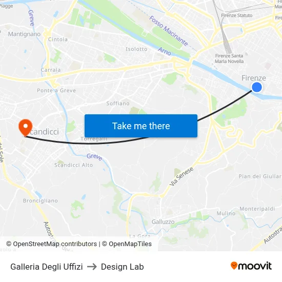 Uffizi Gallery to Design Lab map