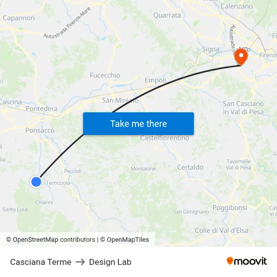 Casciana Terme to Design Lab map