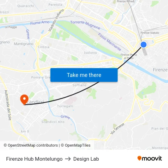 Firenze Hub Montelungo to Design Lab map