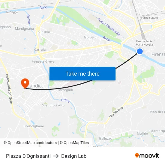 Piazza D'Ognissanti to Design Lab map