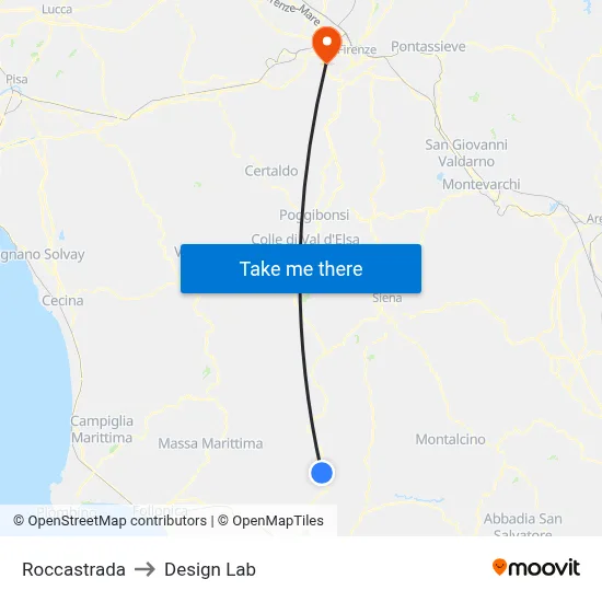 Roccastrada to Design Lab map