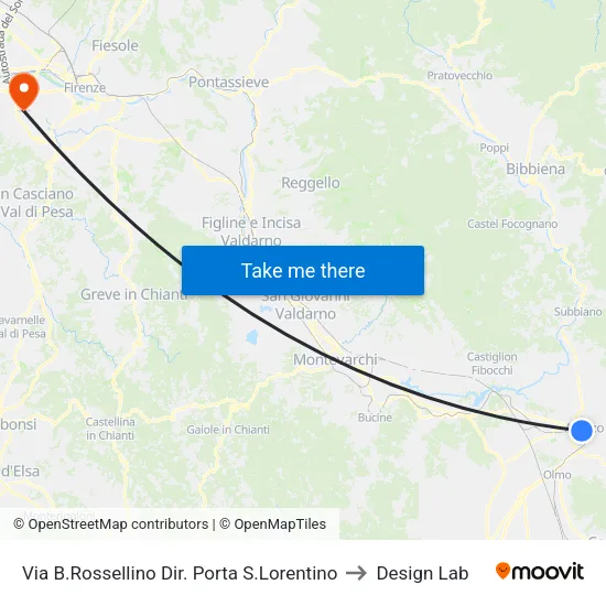 Via B.Rossellino Dir. Porta S.Lorentino to Design Lab map