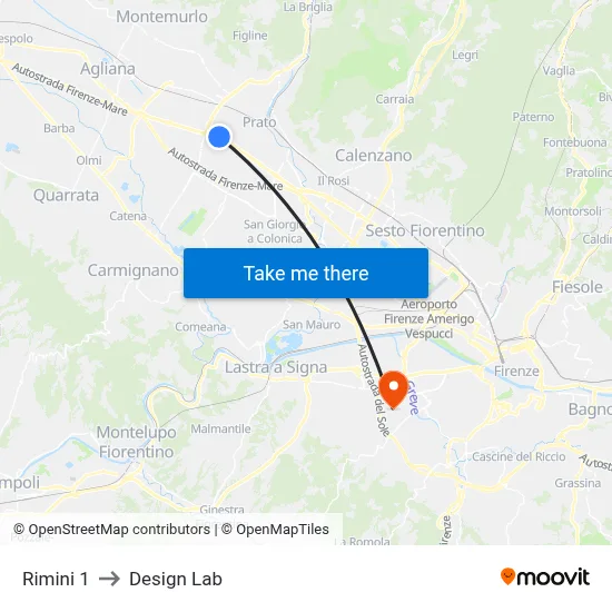 Rimini 1 to Design Lab map