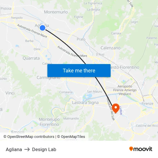 Agliana to Design Lab map