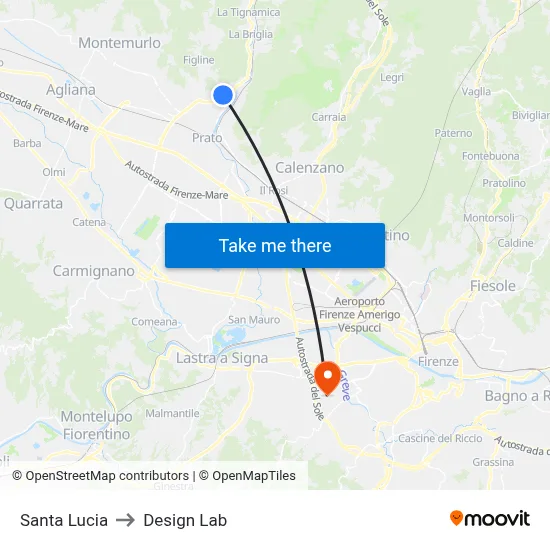 Saint Lucy to Design Lab map