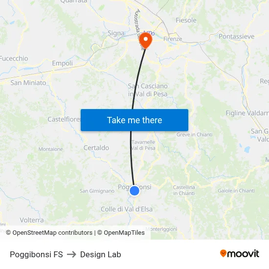 Poggibonsi Railway Station to Design Lab map