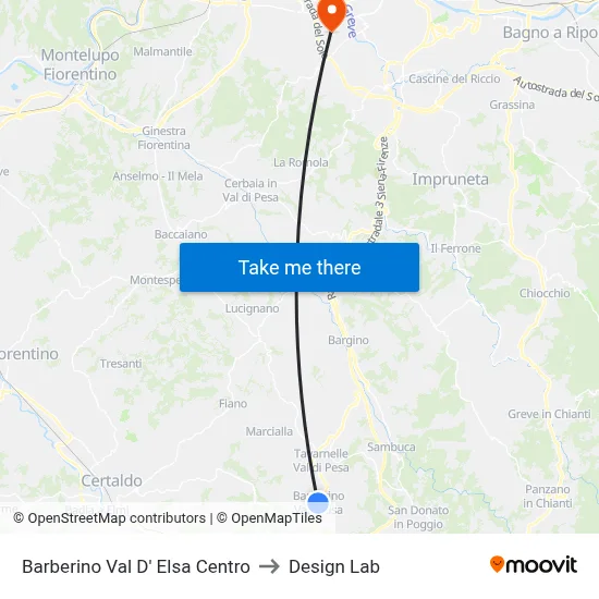 Barberino Val D'Elsa Center to Design Lab map