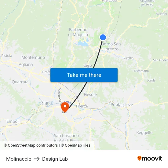 Molinaccio to Design Lab map
