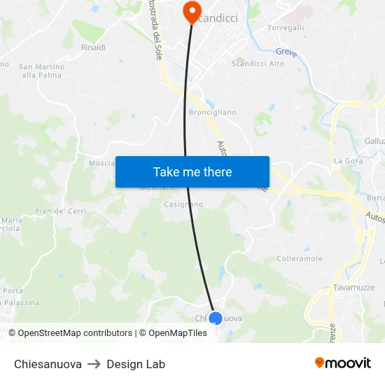 Chiesanuova to Design Lab map