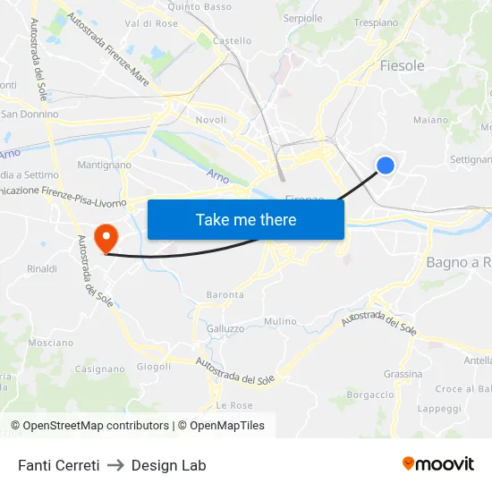 Fanti Cerreti to Design Lab map
