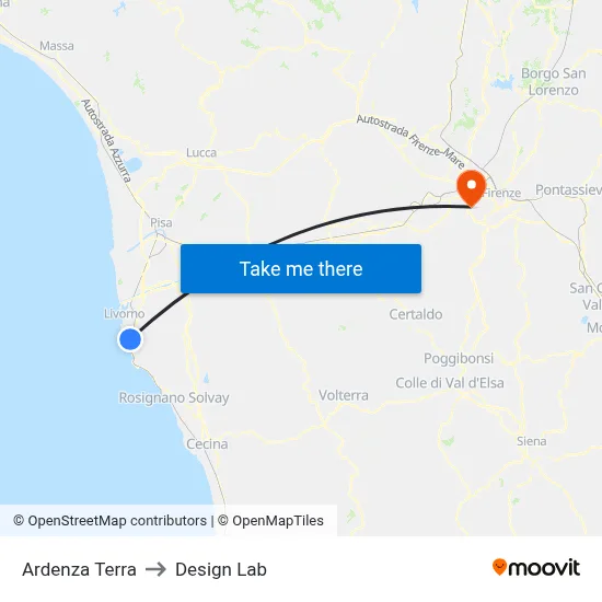 Ardenza Terra to Design Lab map