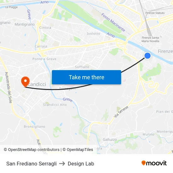 San Frediano Serragli to Design Lab map