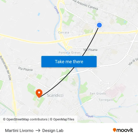 Martini Livorno to Design Lab map