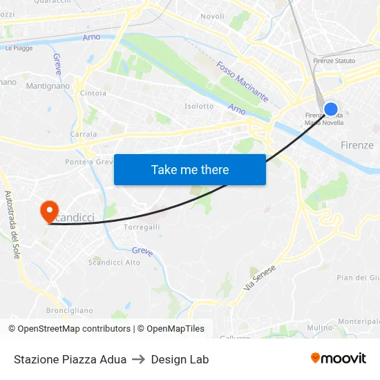 Adua Square Station to Design Lab map