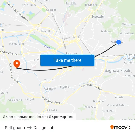 Settignano to Design Lab map