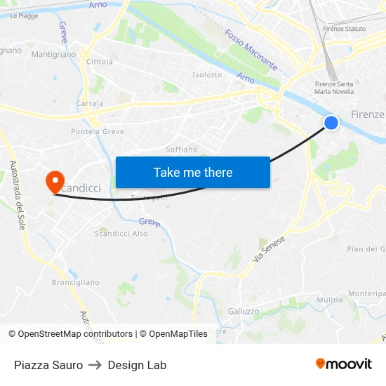 Sauro Square to Design Lab map