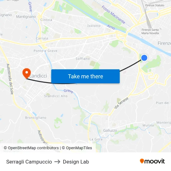Serragli Campuccio to Design Lab map