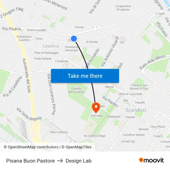 Pisana Buon Pastore to Design Lab map