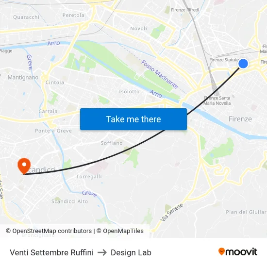 Venti Settembre Ruffini to Design Lab map