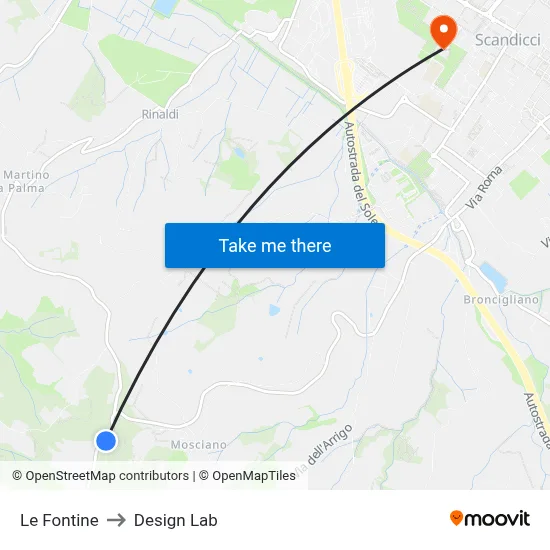 Le Fontine to Design Lab map
