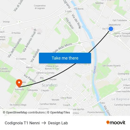Codignola T1 Nenni to Design Lab map
