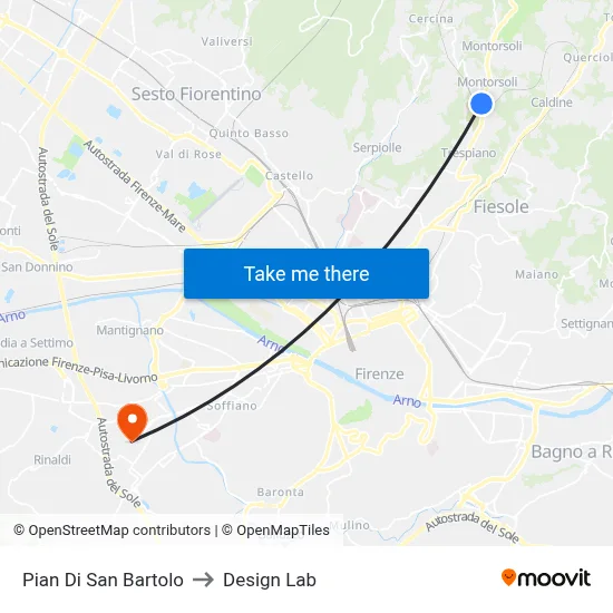 Pian Di San Bartolo to Design Lab map