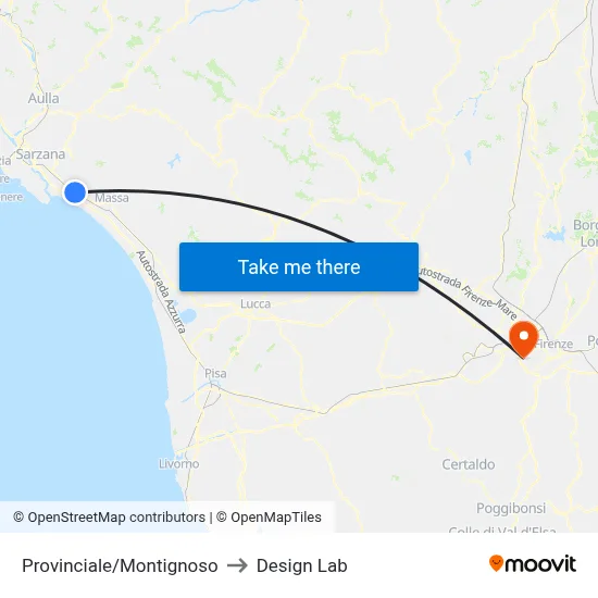 Provincial Road/Montignoso to Design Lab map