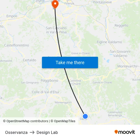 Osservanza to Design Lab map