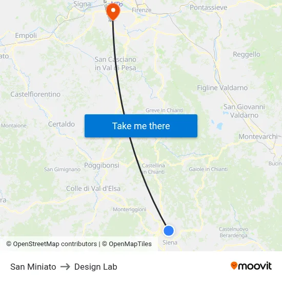 San Miniato to Design Lab map