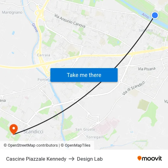 Cascine Kennedy Square to Design Lab map