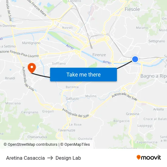 Aretina Casaccia to Design Lab map