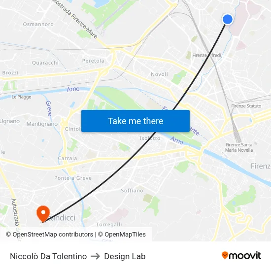 Niccolò Da Tolentino to Design Lab map