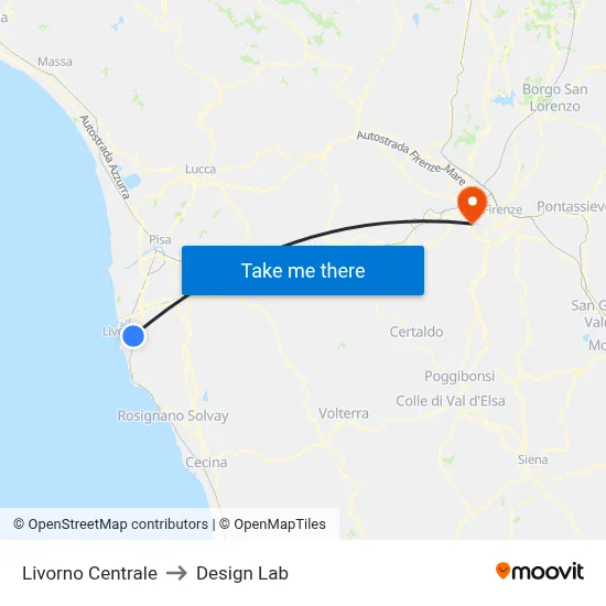 Livorno Central to Design Lab map