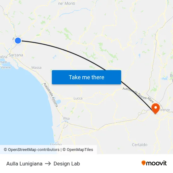 Aulla Lunigiana to Design Lab map