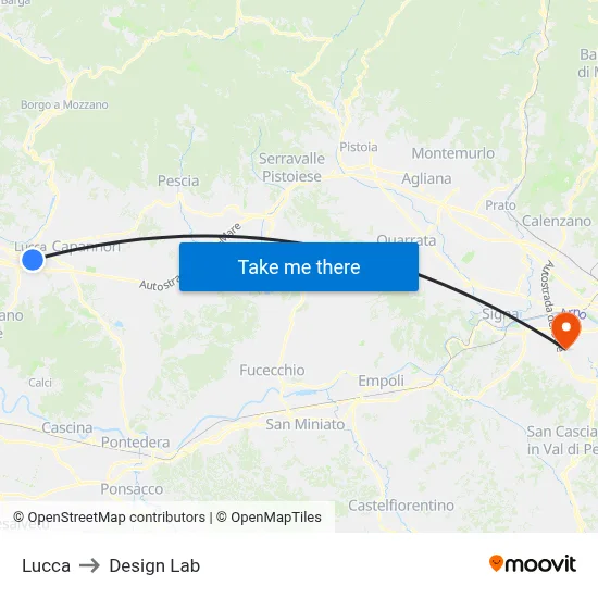 Lucca to Design Lab map