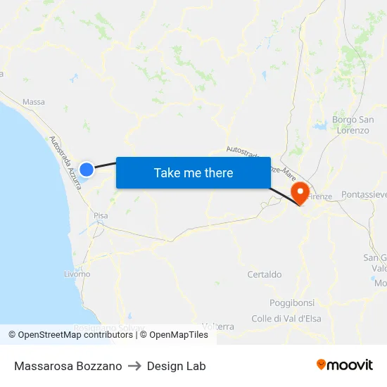 Massarosa Bozzano to Design Lab map