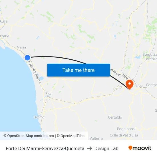 Forte Dei Marmi-Seravezza-Querceta to Design Lab map
