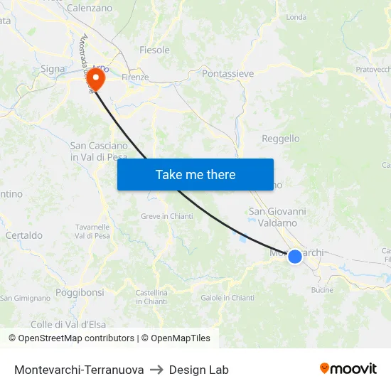 Montevarchi-Terranuova to Design Lab map