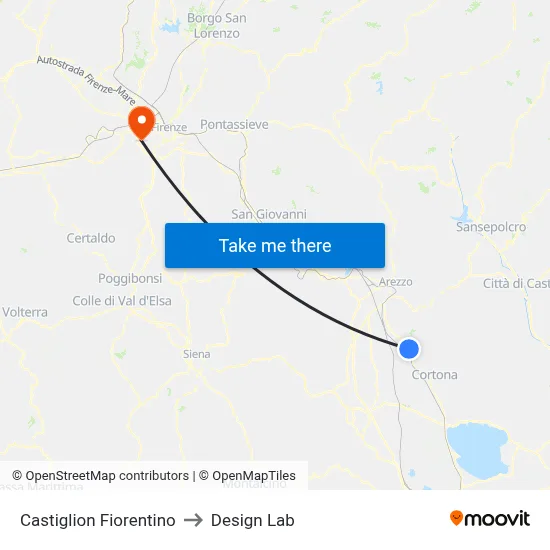 Castiglion Fiorentino to Design Lab map