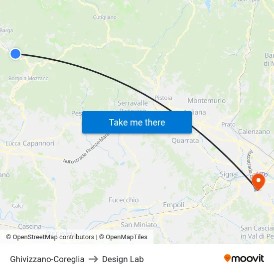 Ghivizzano-Coreglia to Design Lab map