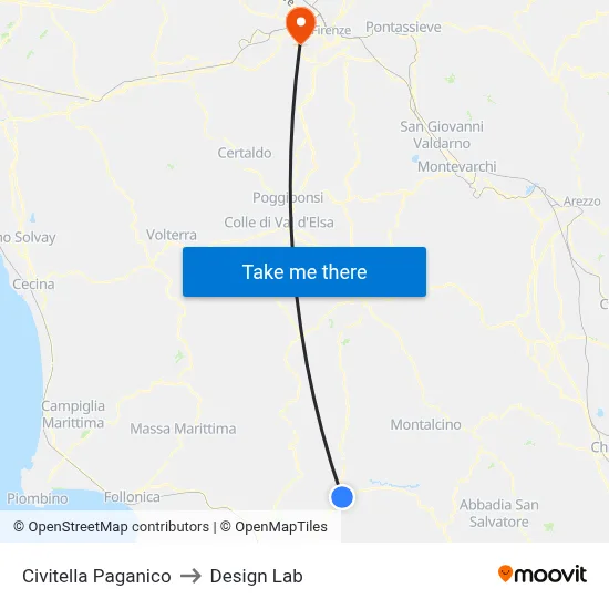 Civitella Paganico to Design Lab map