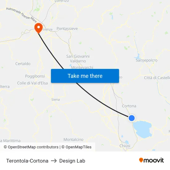 Terontola-Cortona to Design Lab map