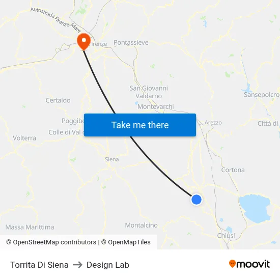 Torrita di Siena to Design Lab map