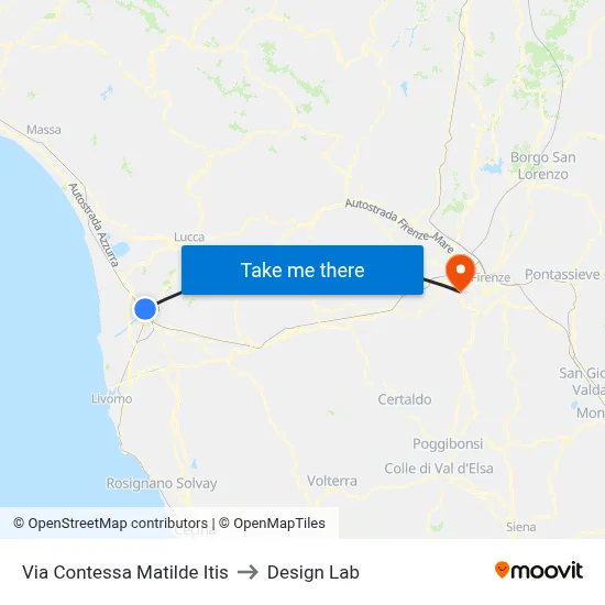 Via Contessa Matilde ITIS to Design Lab map